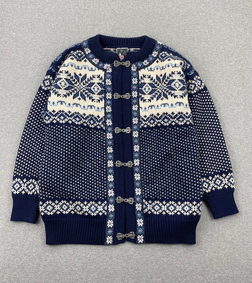 Dale of Norway Cardigan Sweater Mens S Nordic Fair Isle Wool Clasps Blue White